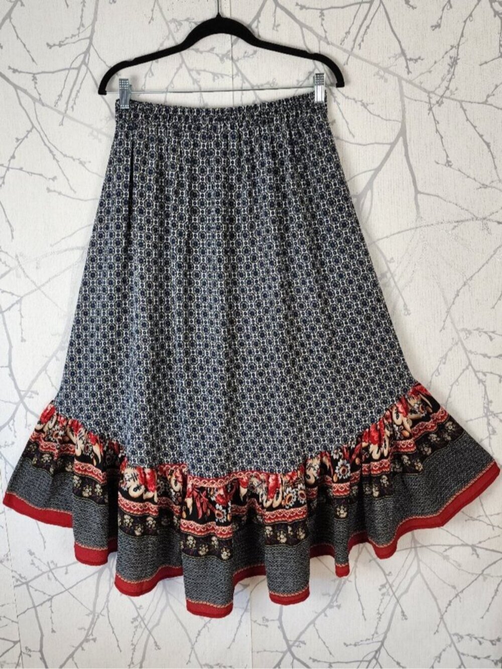 Papillon Colorful Floral Print Ruffle Tiered High Low Skirt - Picture 3 of 6